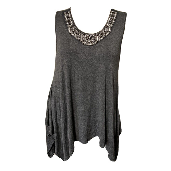 LA VANYA Womens Tunic Tank Top Size 3X Dk Gray Shark Bite Hem Embellished Neck - Picture 3 of 9